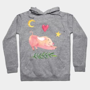 Yoga Piglet with Half Moon Heart and Star Hoodie